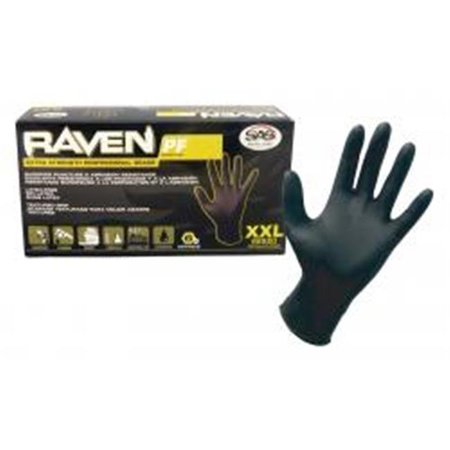 Sas Safety Raven, Nitrile Disposable Gloves, 6 mil Palm, Nitrile, Powder-Free, L, Black SA66518